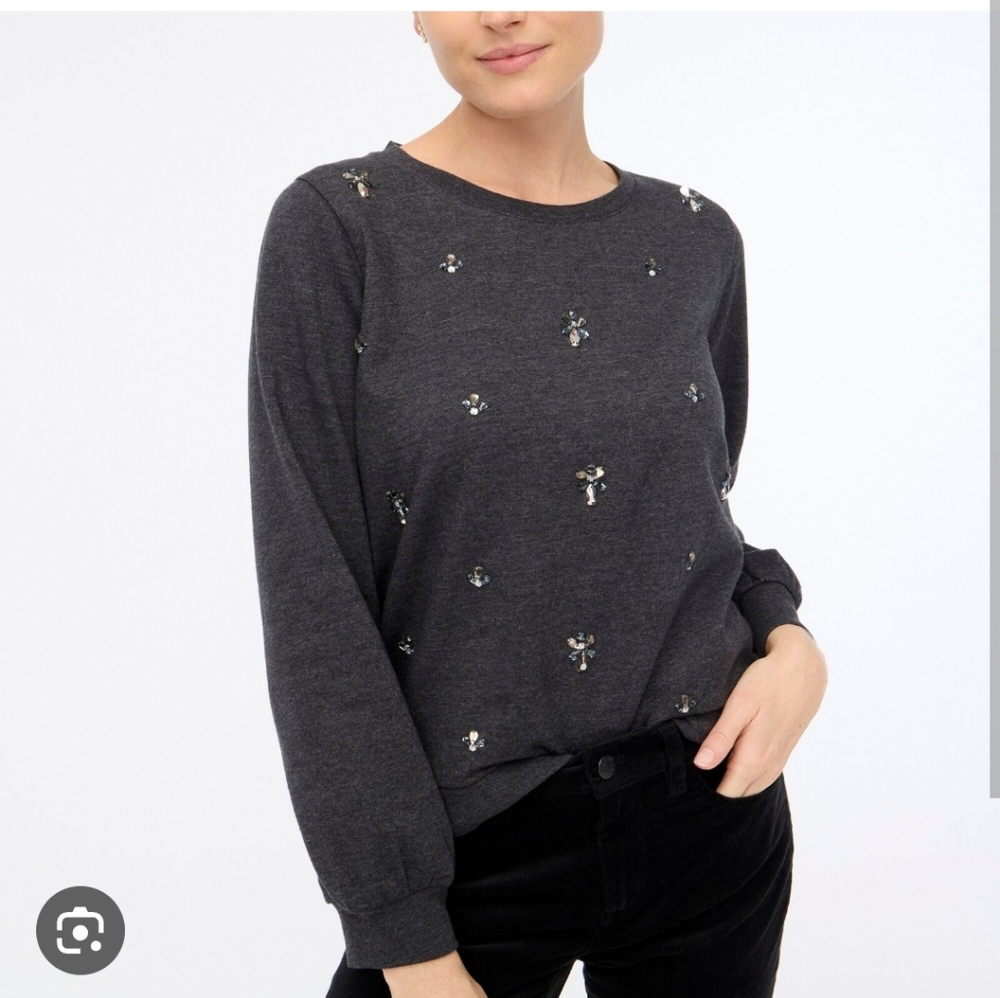 J. Crew Charcoal Embellished Crewneck Sweater